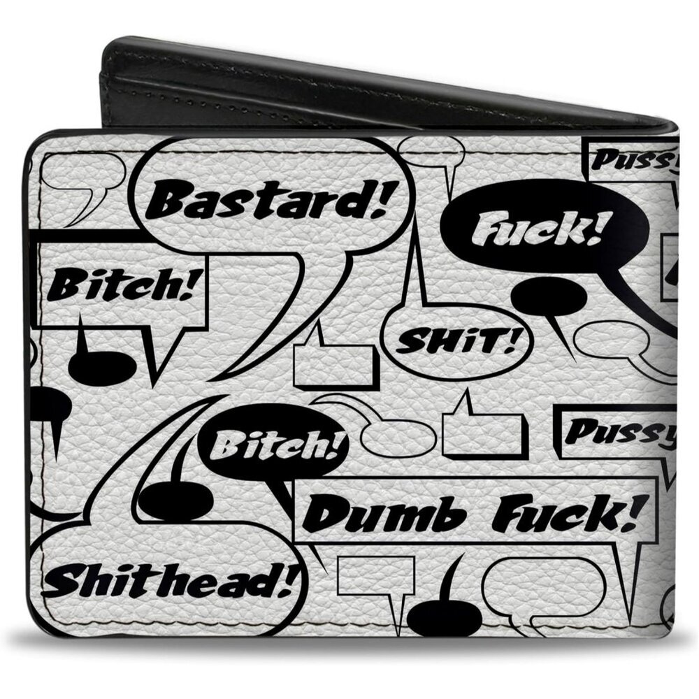 Buckle-Down Men's Vegan Leather Bifold Bubbles Curse Words Quote Wallet - Picture 2 of 8